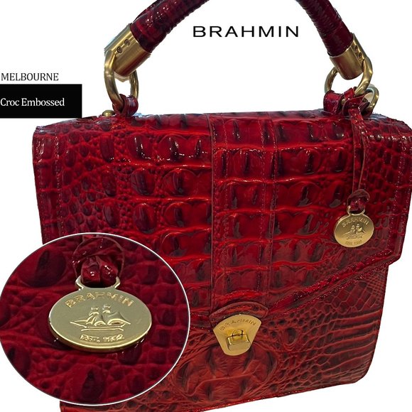 Brahmin Handbags - Brahmin Red Melbourne Croc-embossed leather Satchel